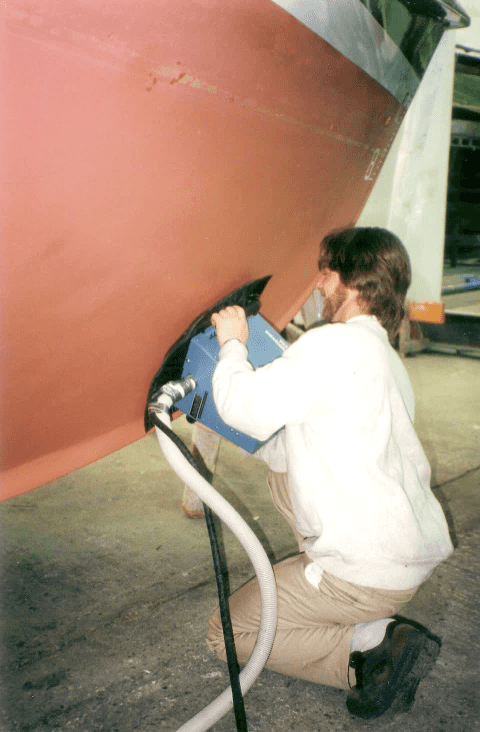 Shearography testing of a marine vessel hull