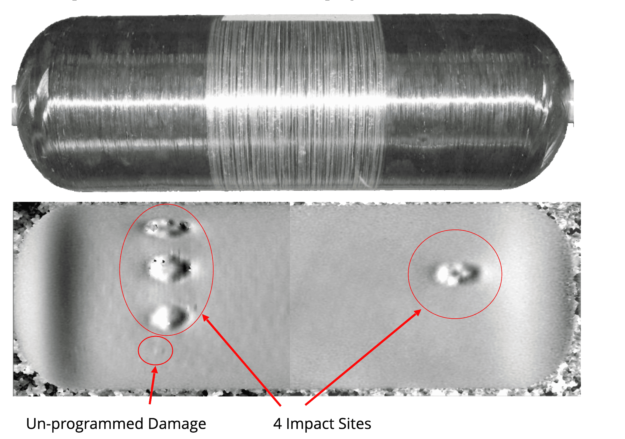 Impact images on COPV tank