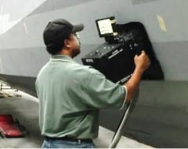 The LTI-5200 is vacuum attached to a boat hull for imaging